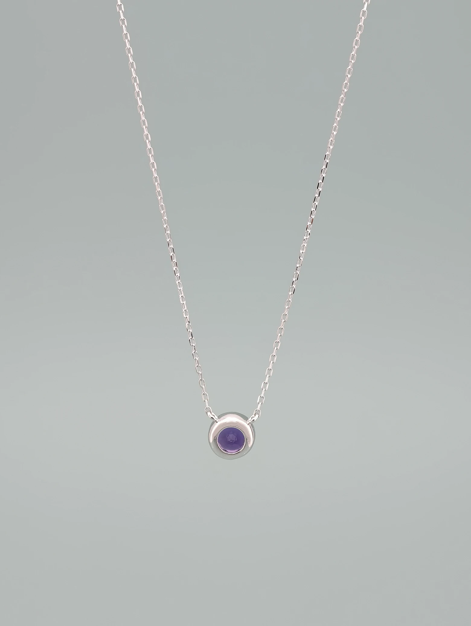 Collier Pendentif Solitaire Améthyste Naturelle Sertissage Clos Argent 925