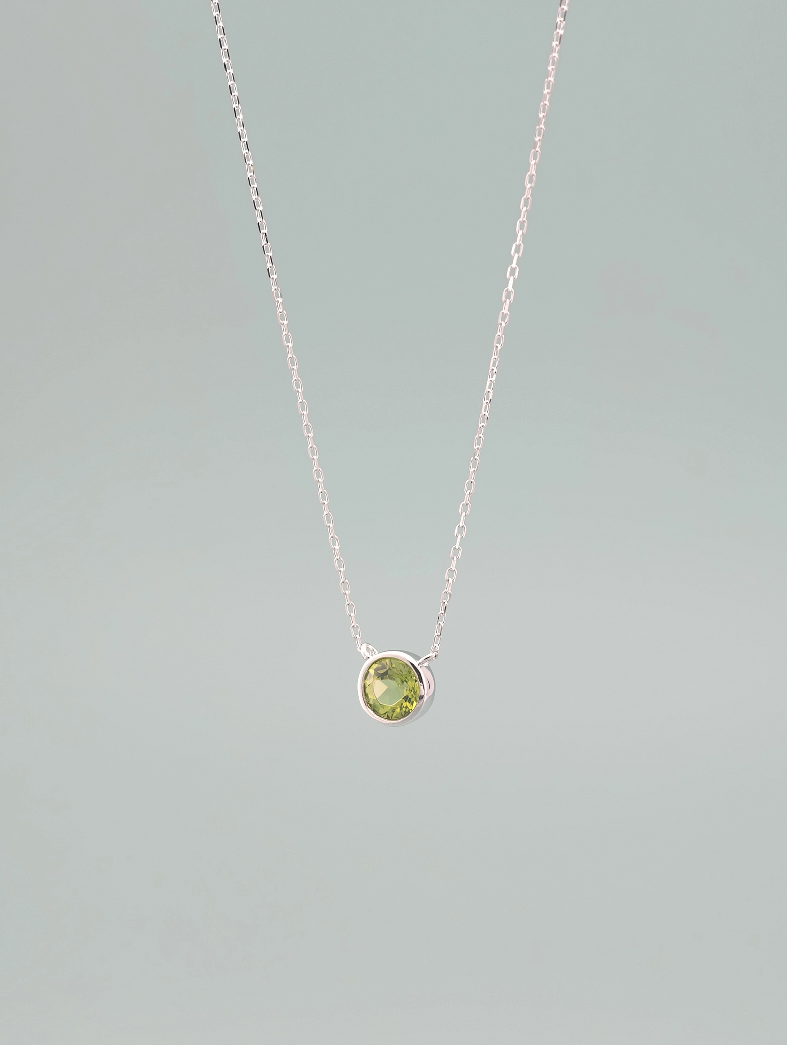 Collar Colgante Solitario Peridoto Natural Engaste Bisel Plata 925