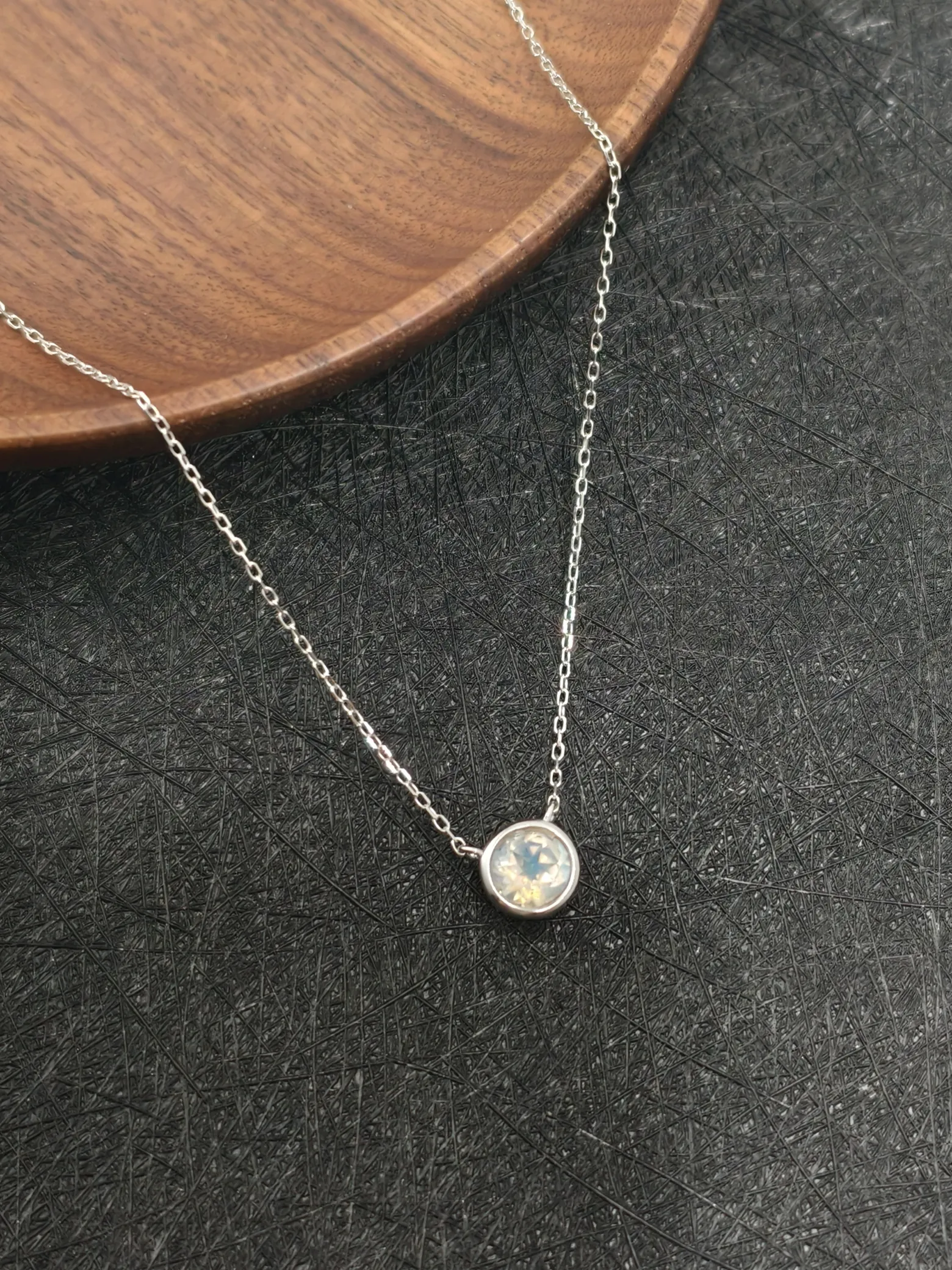 Collar Colgante Solitario Piedra Lunar Natural Engaste Bisel Plata 925