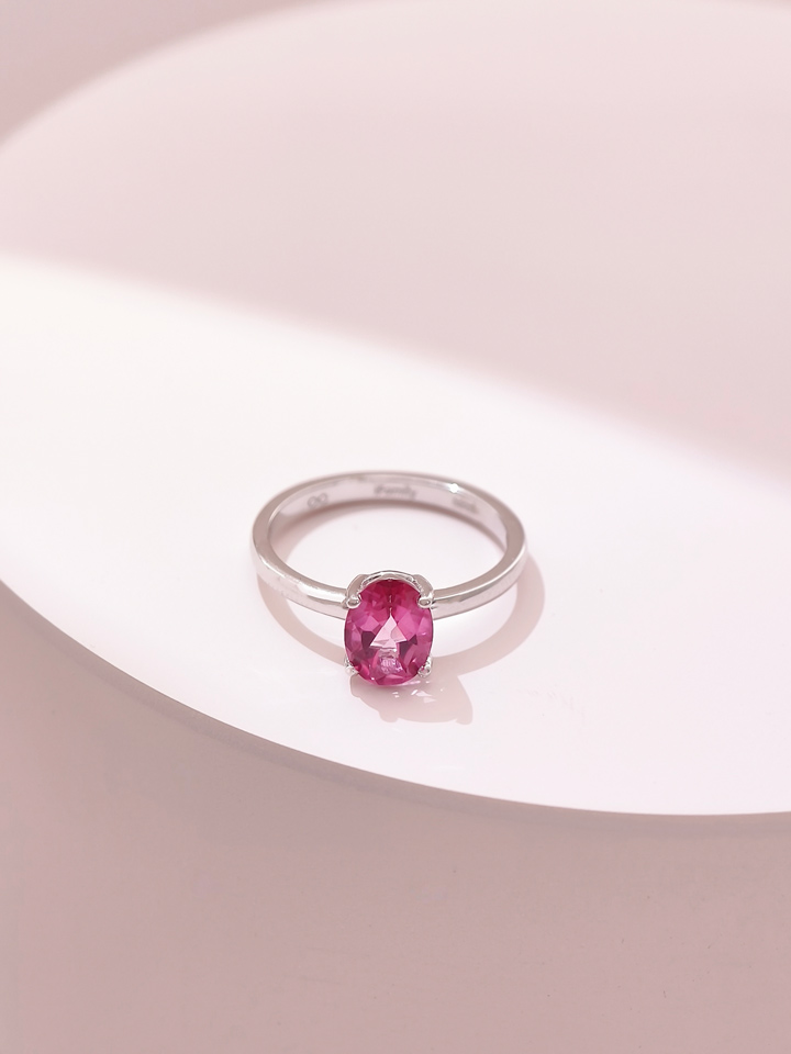 Bague Solitaire Topaze Rose Naturelle Ovale 6 x 8 mm 4 Griffes Argent 925