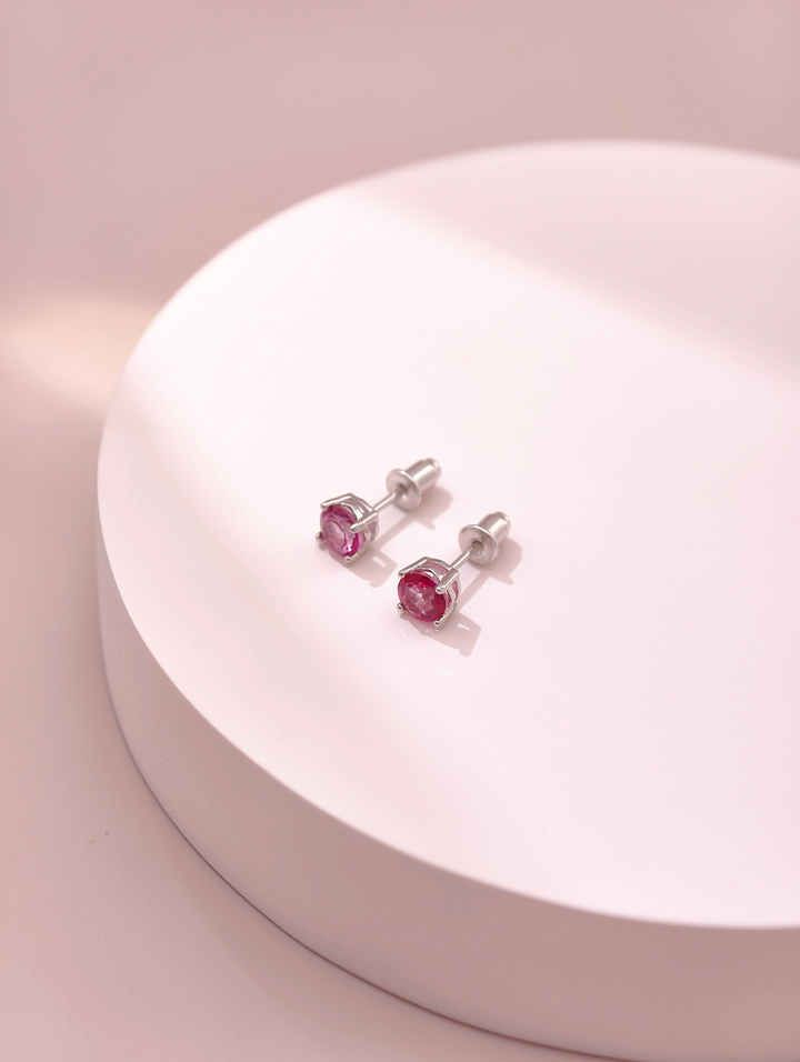 Natural Pink Topaz 4-Prong Solitaire S925 Stud Earrings