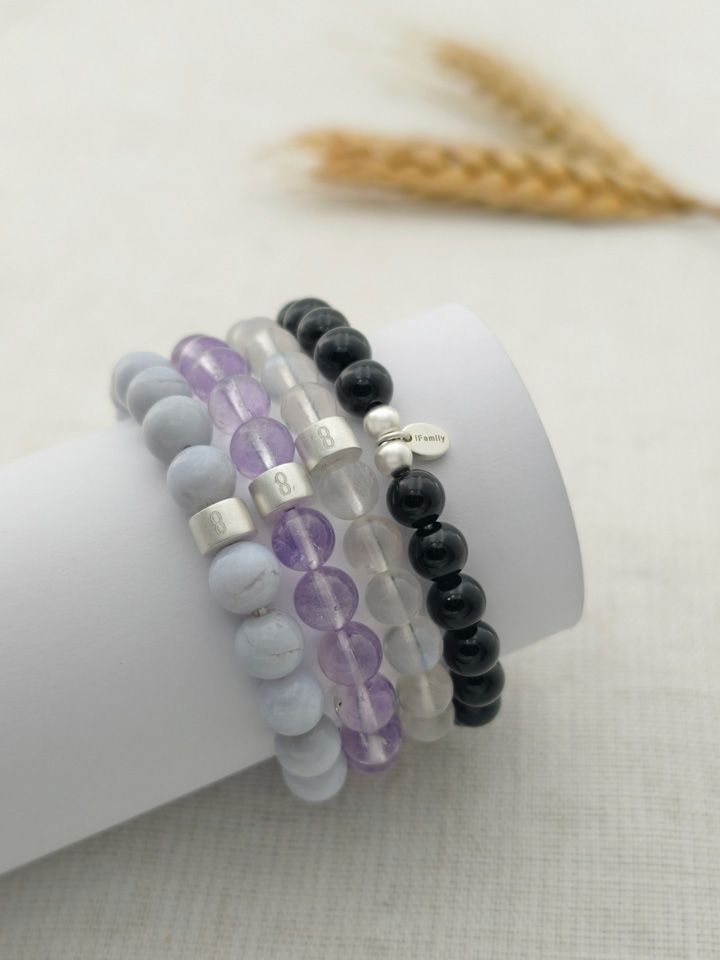 Calm Stability Gemstone & 925 Silver Bracelet Stack