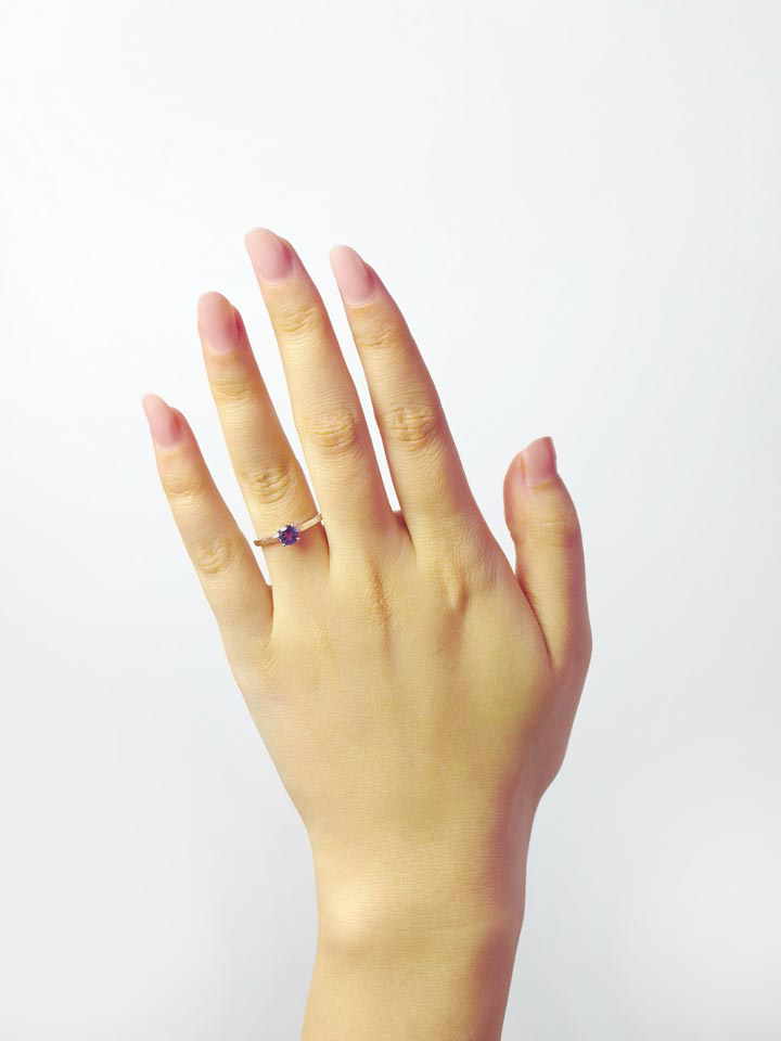 Natural Amethyst 5mm Round Solitaire 4-Prong Ring S925