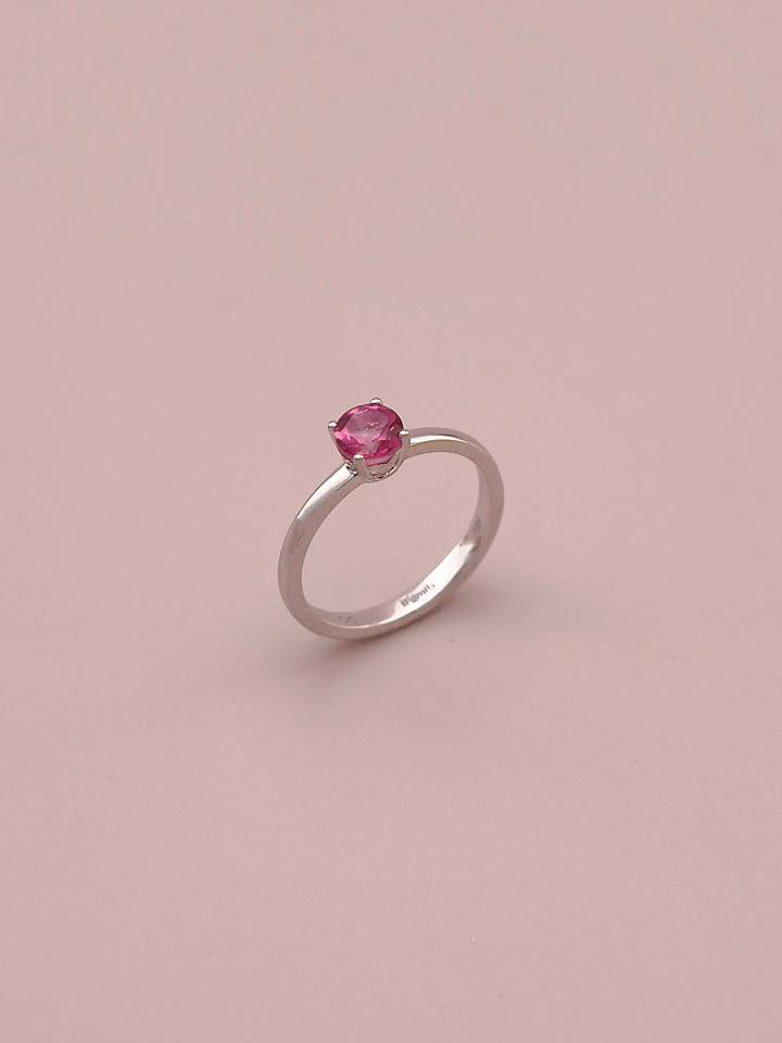 Natürlicher Rosa Topas Runder 5 mm Solitär 4-Krappen Ring S925