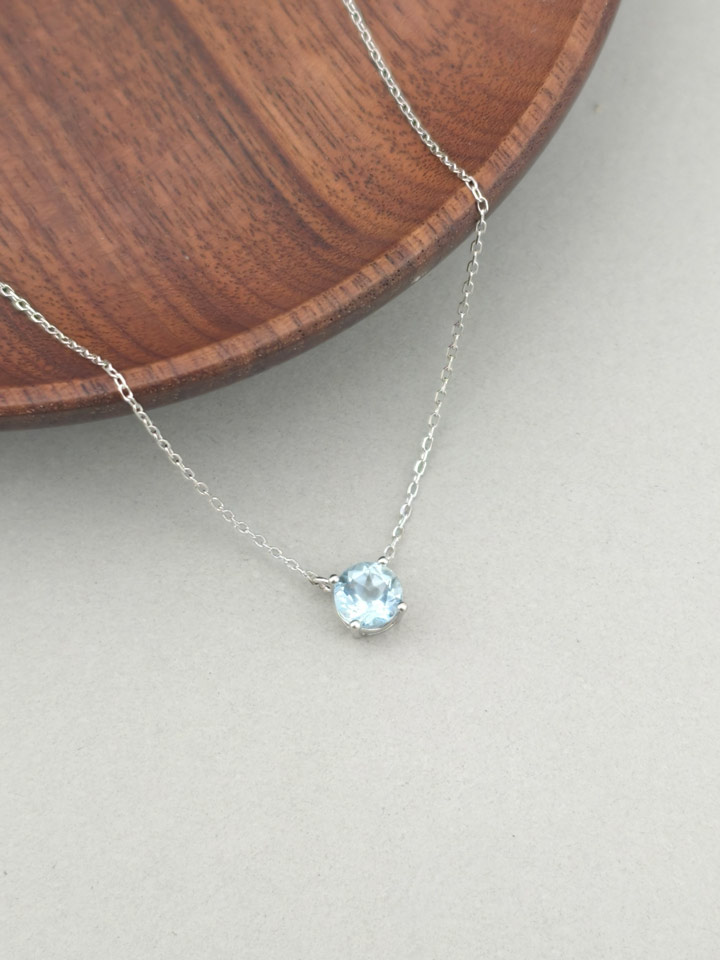 Natural Aquamarine 4-Prong Solitaire Pendant Necklace S925