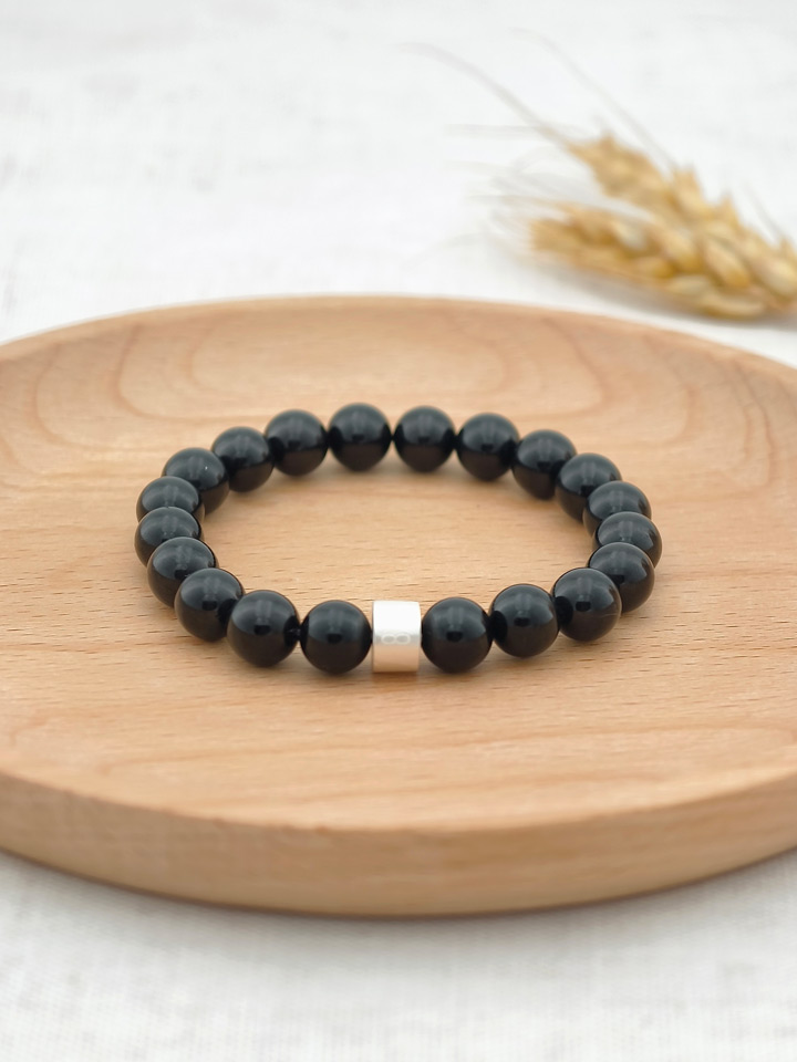 Bracelet Tourmaline noire avec Tubes en Argent 925