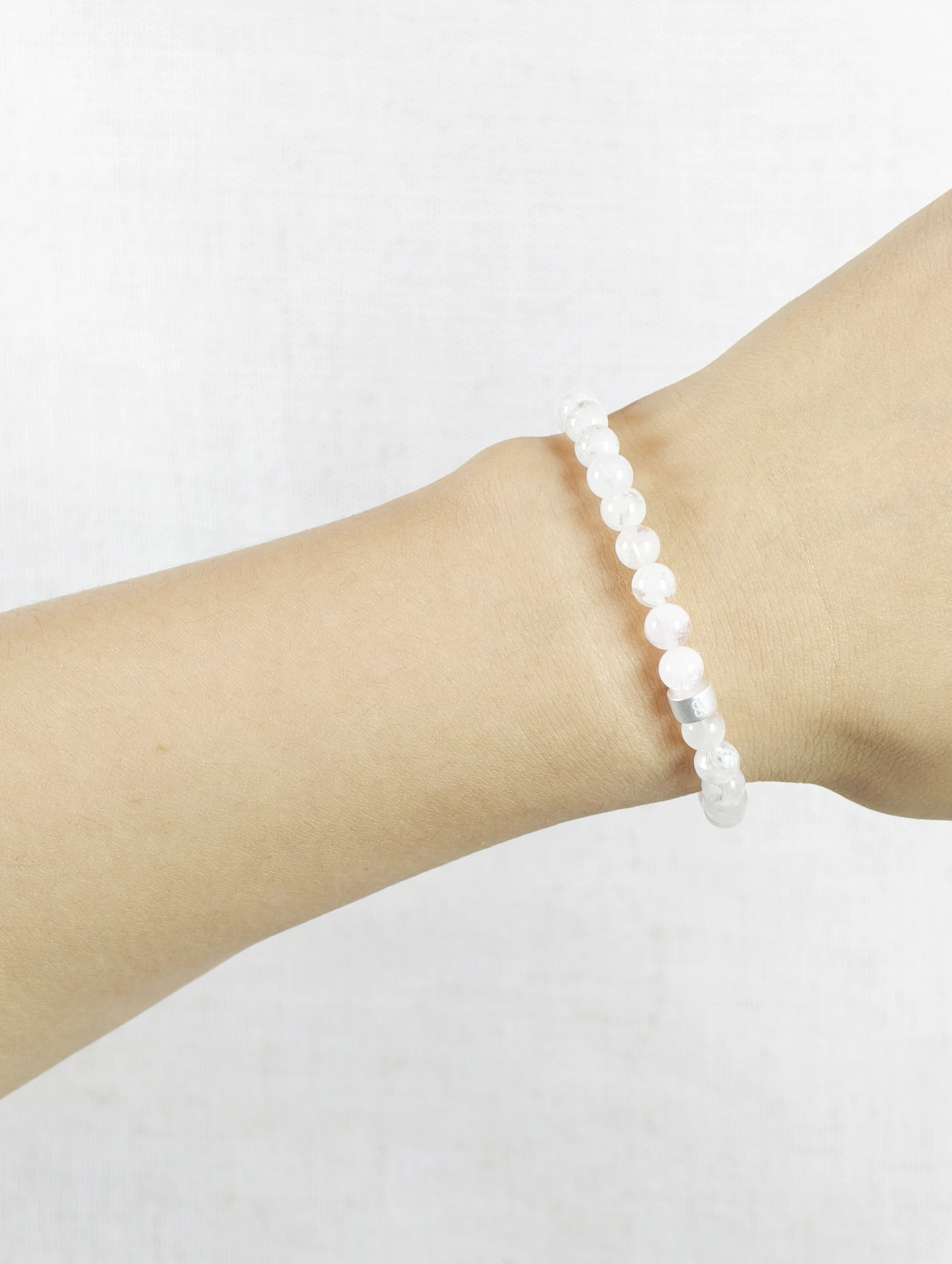 Weiß-Phantomquarz-Armband mit 925er Silber Röhrchen