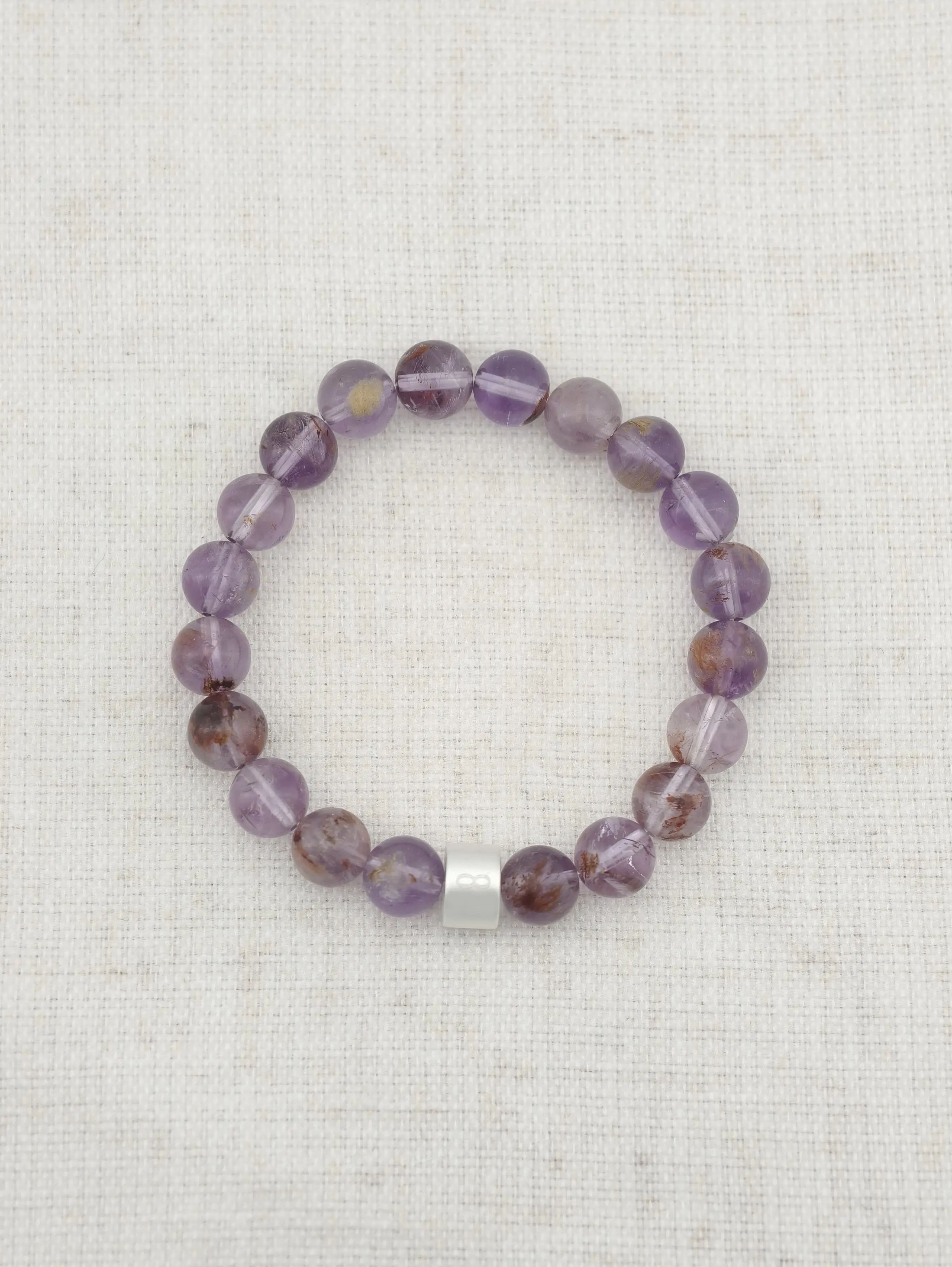 Pulsera de Cuarzo Fantasma Púrpura con Tubos de Plata 925