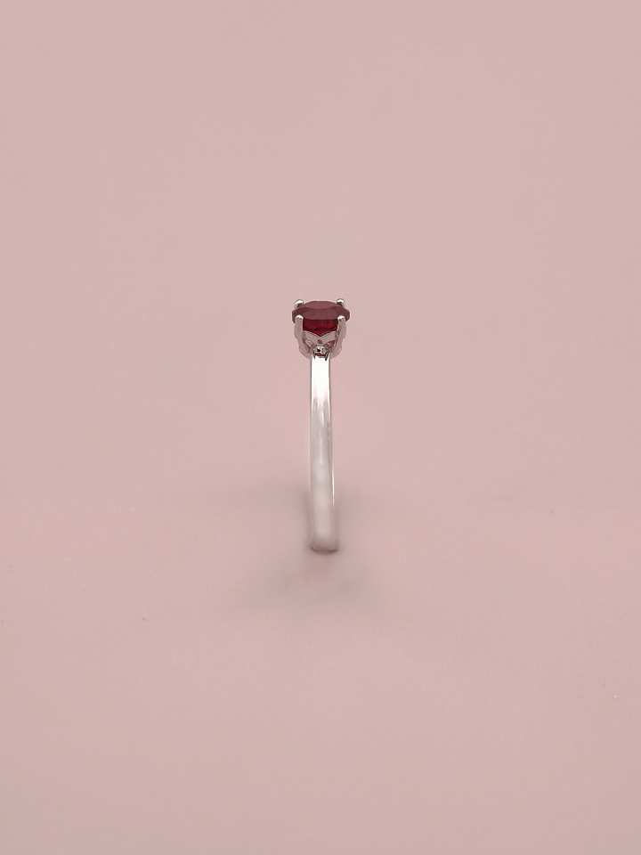 Anillo Solitario Granate Natural Redonda 5 mm 4 Garras Plata 925
