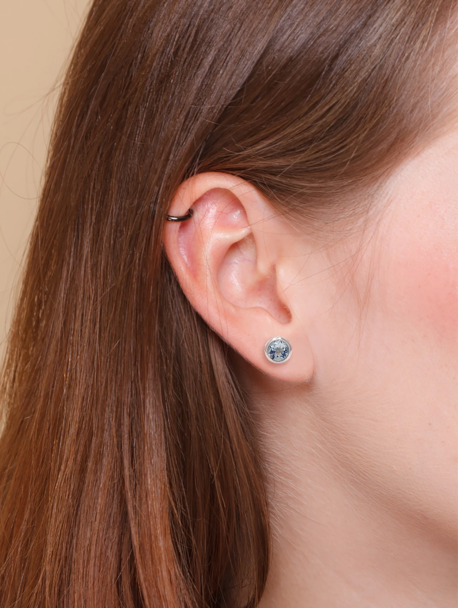 Pendientes Solitario Aguamarina Natural Engaste Bisel Plata 925