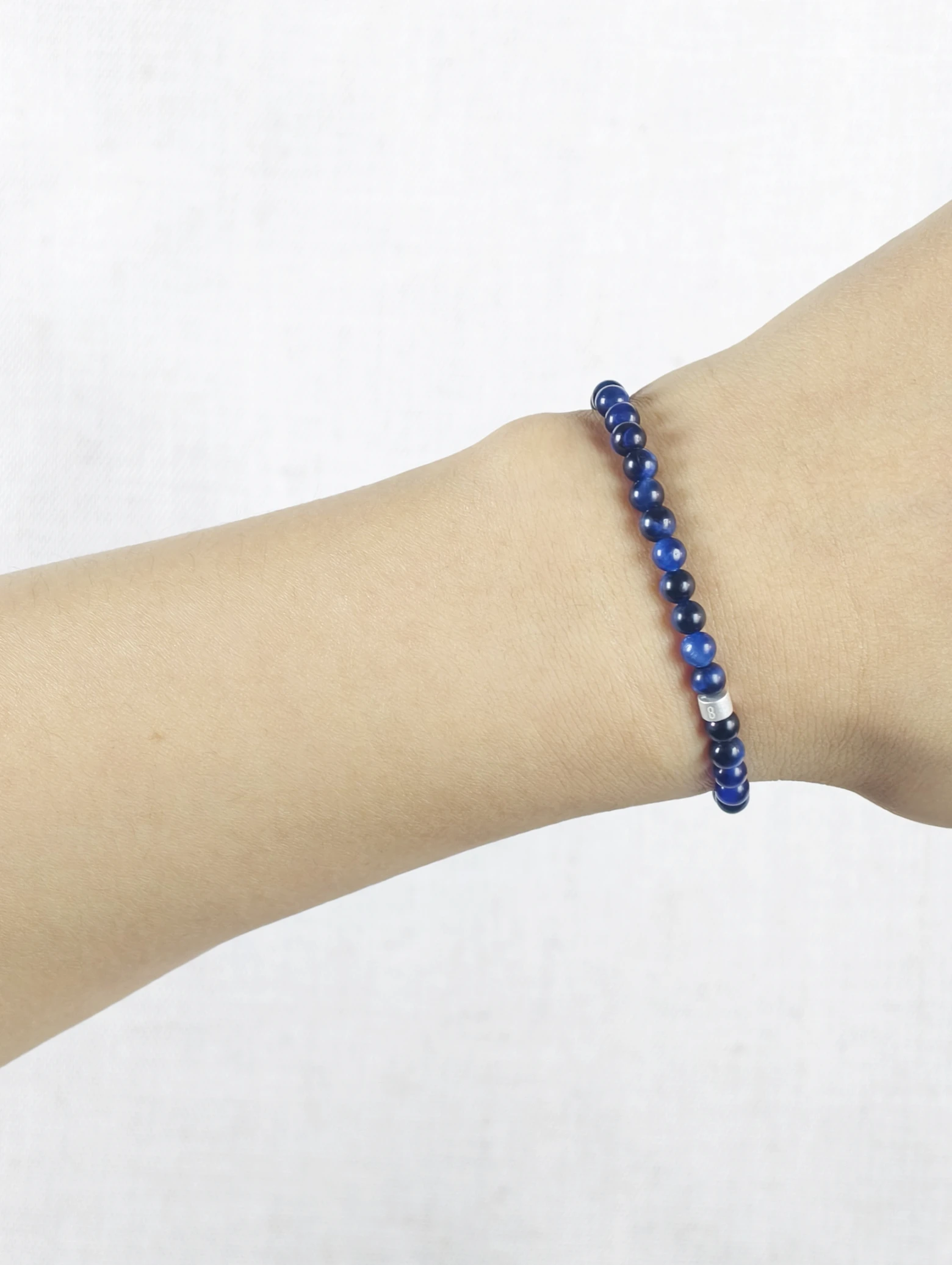 Blau-Tigerauge-Armband mit 925er Silber Röhrchen