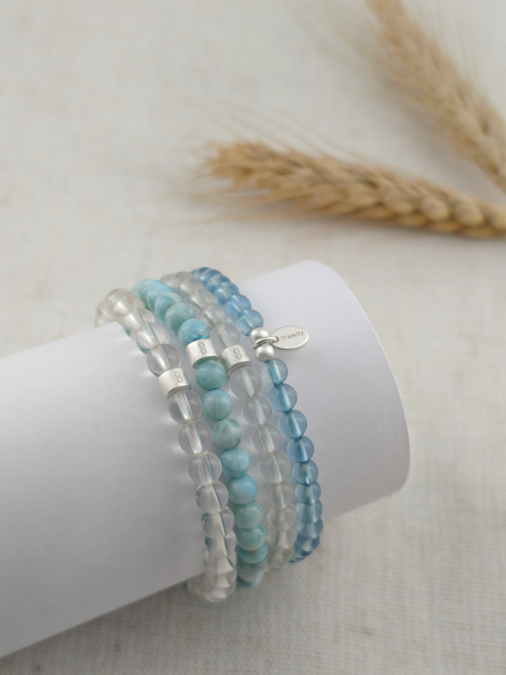 Ocean Heart Gemstone & 925 Silver Bracelet Stack