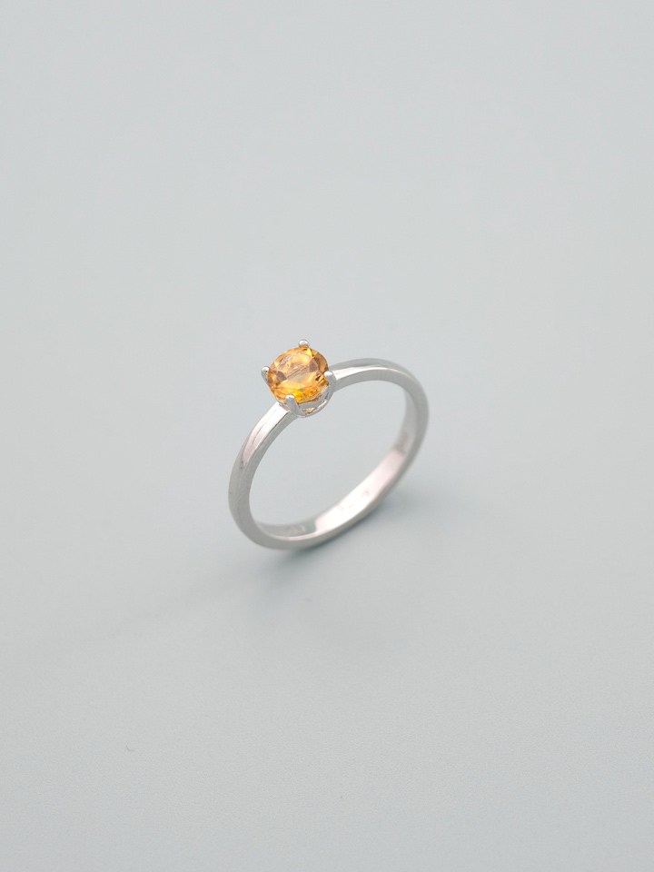 Natural Citrine 5mm Round Solitaire 4-Prong Ring S925