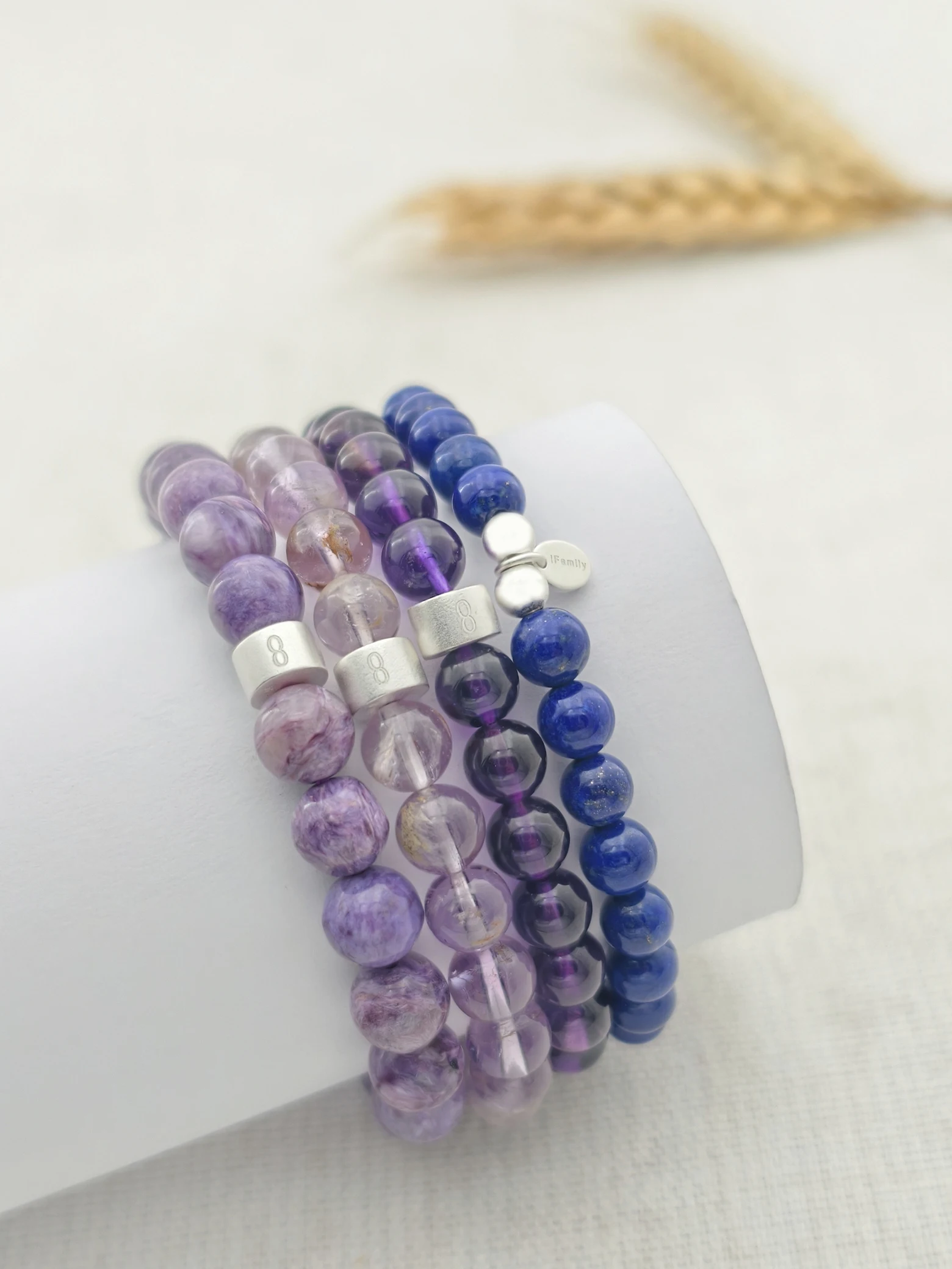 Deep Insight Gemstone & 925 Silver Bracelet Stack
