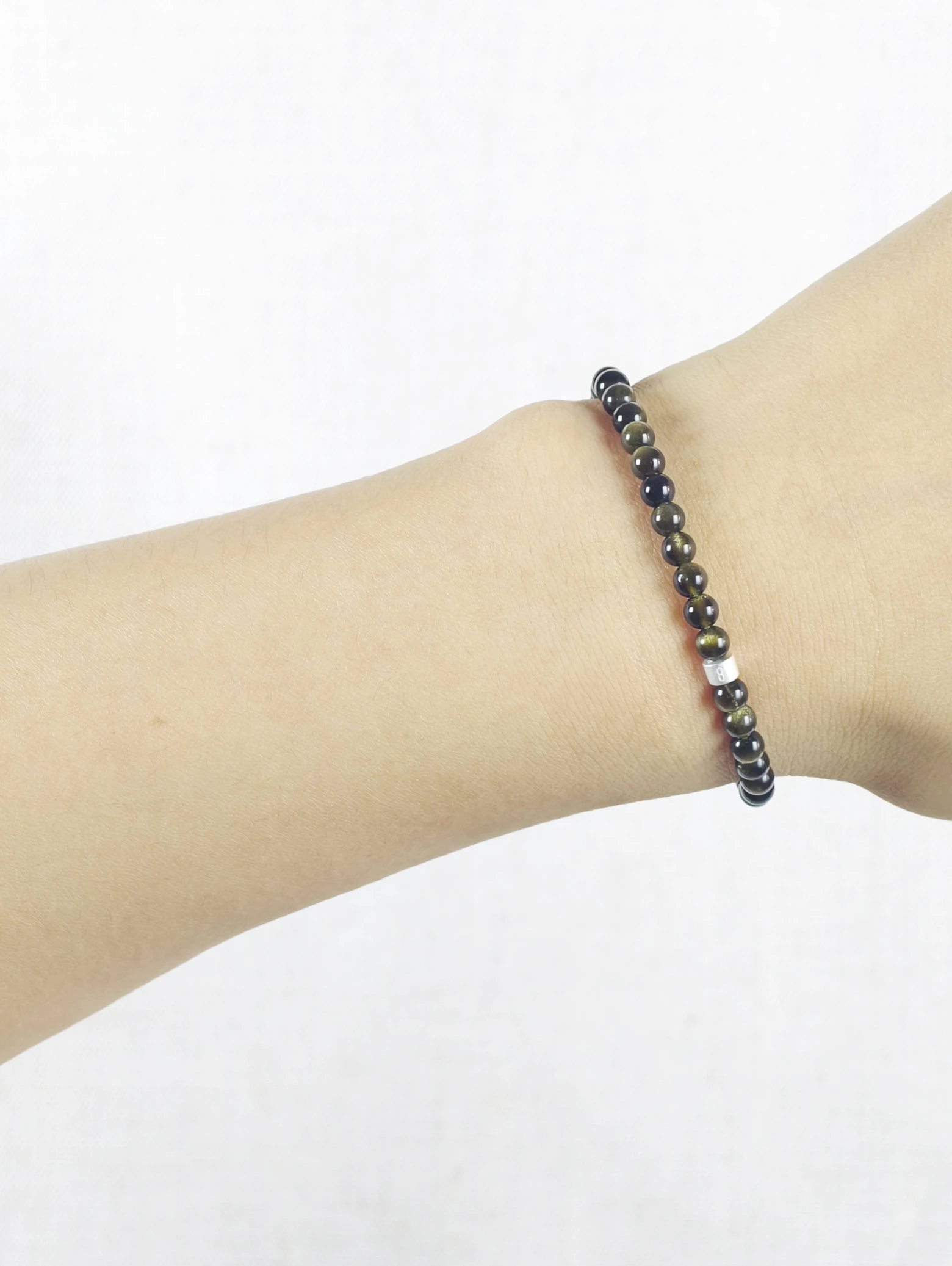 Goldschimmer-Obsidian-Armband mit 925er Silber Röhrchen