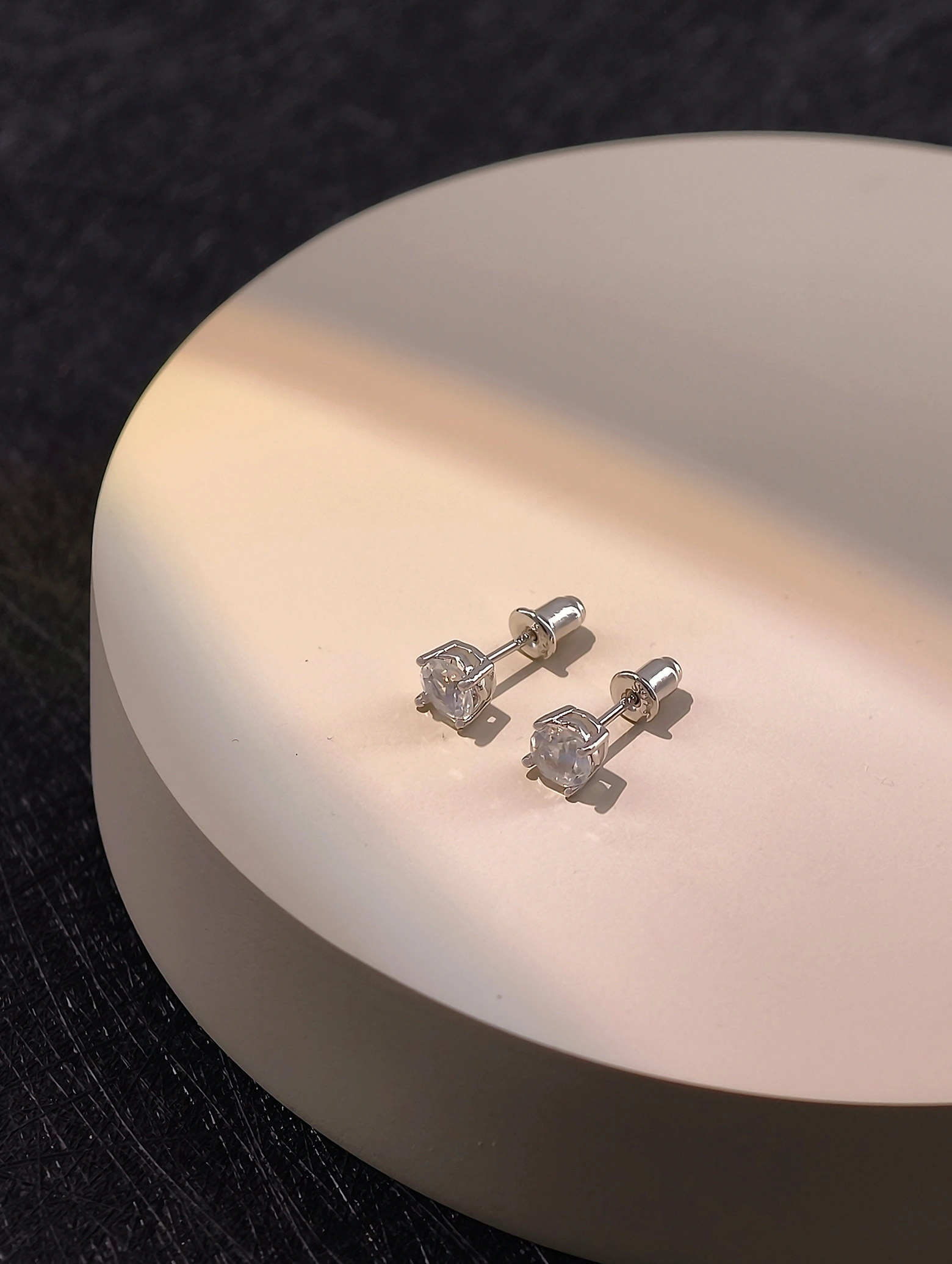 Natural Moonstone 4-Prong Solitaire S925 Stud Earrings