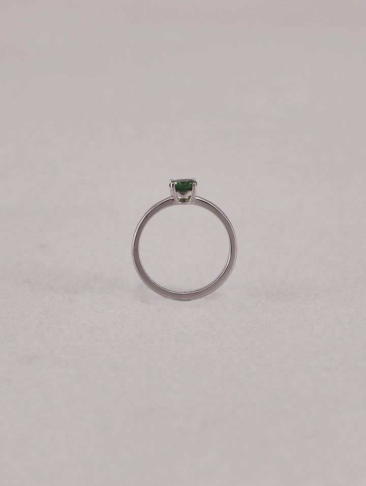 Anillo Solitario Turmalina Verde Natural Redonda 5 mm 4 Garras Plata 925