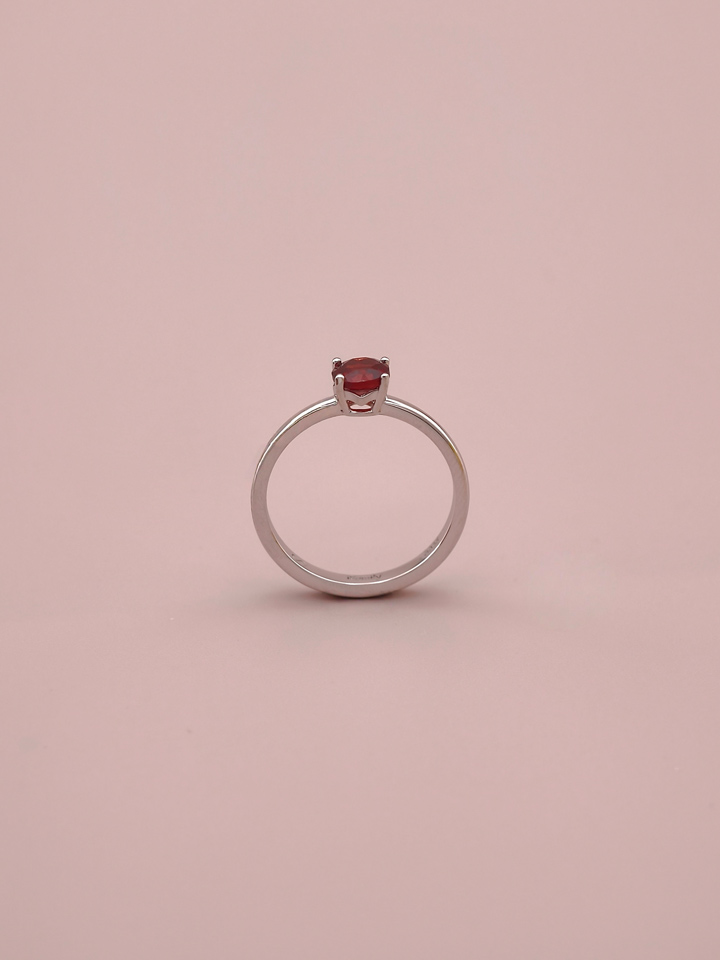 Anillo Solitario Granate Natural Redonda 5 mm 4 Garras Plata 925