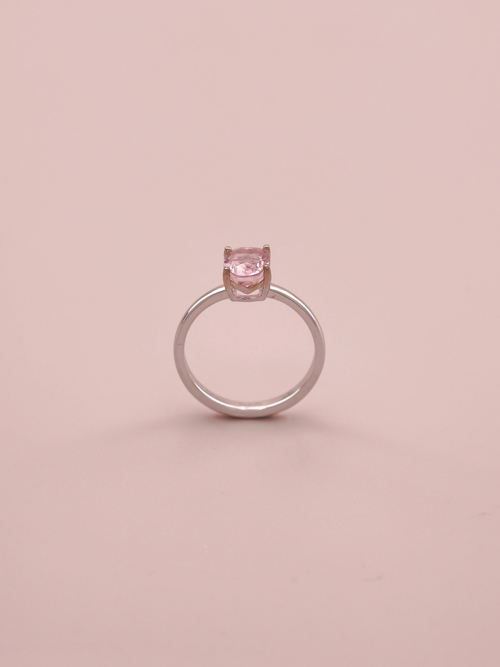 Anillo Solitario Turmalina Rosa Natural Ovalada 6 x 8 mm 4 Garras Plata 925