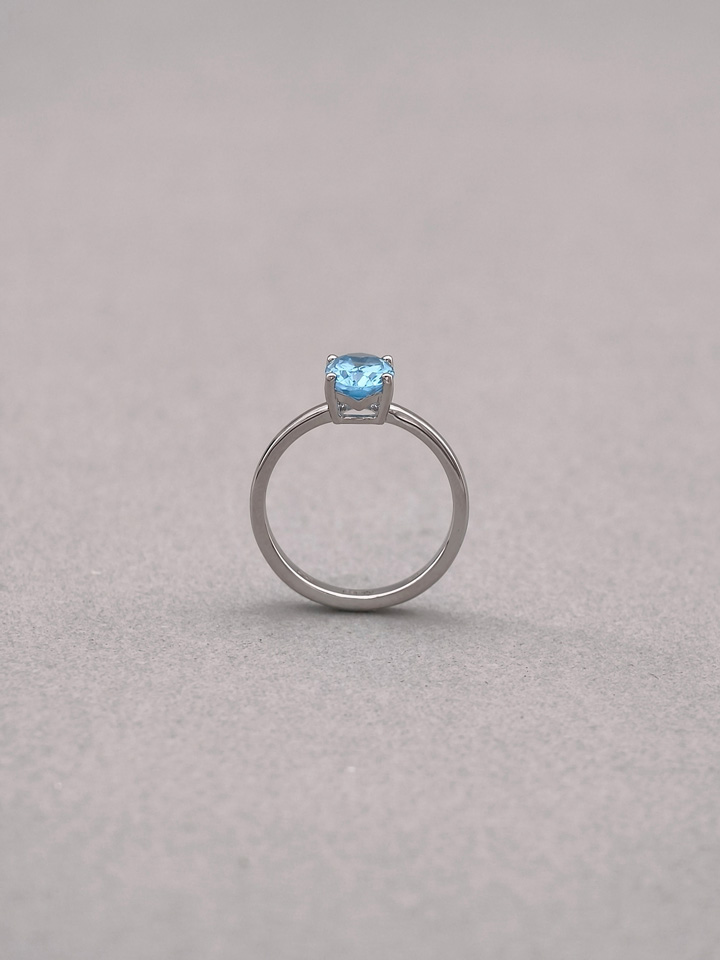 Natural Blue Topaz 6x8mm Oval Solitaire 4-Prong Ring S925