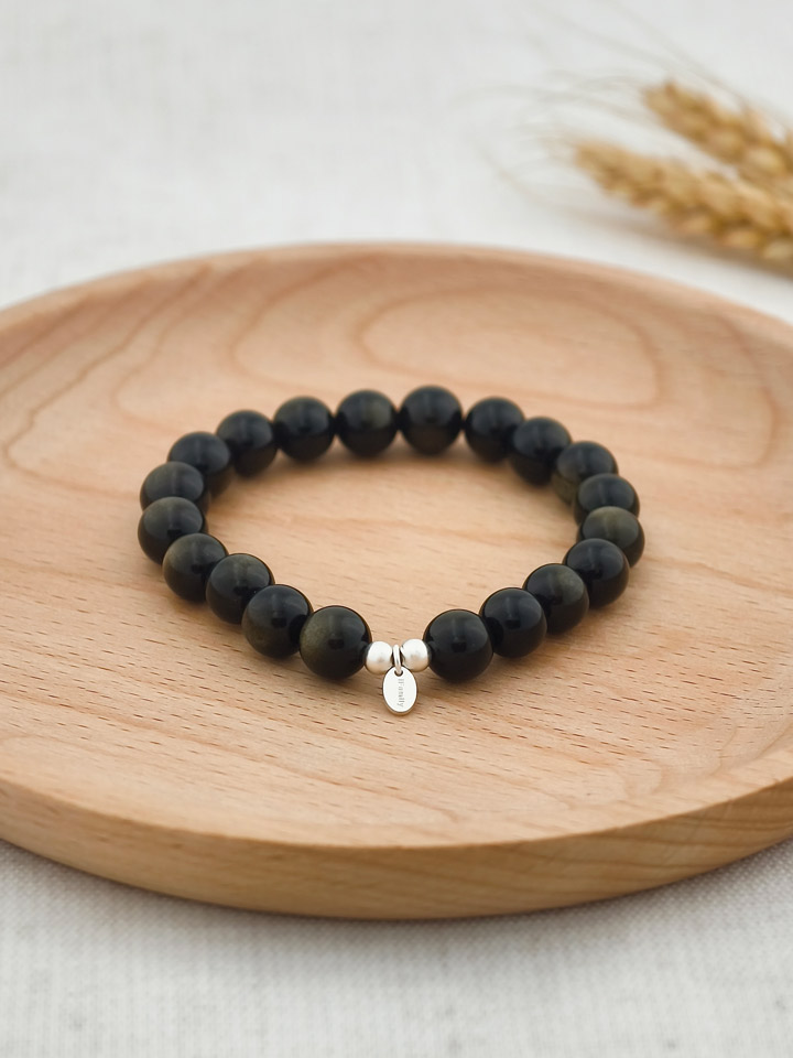 Gold Sheen Obsidian 925 Sterling Silver Energy Bracelet
