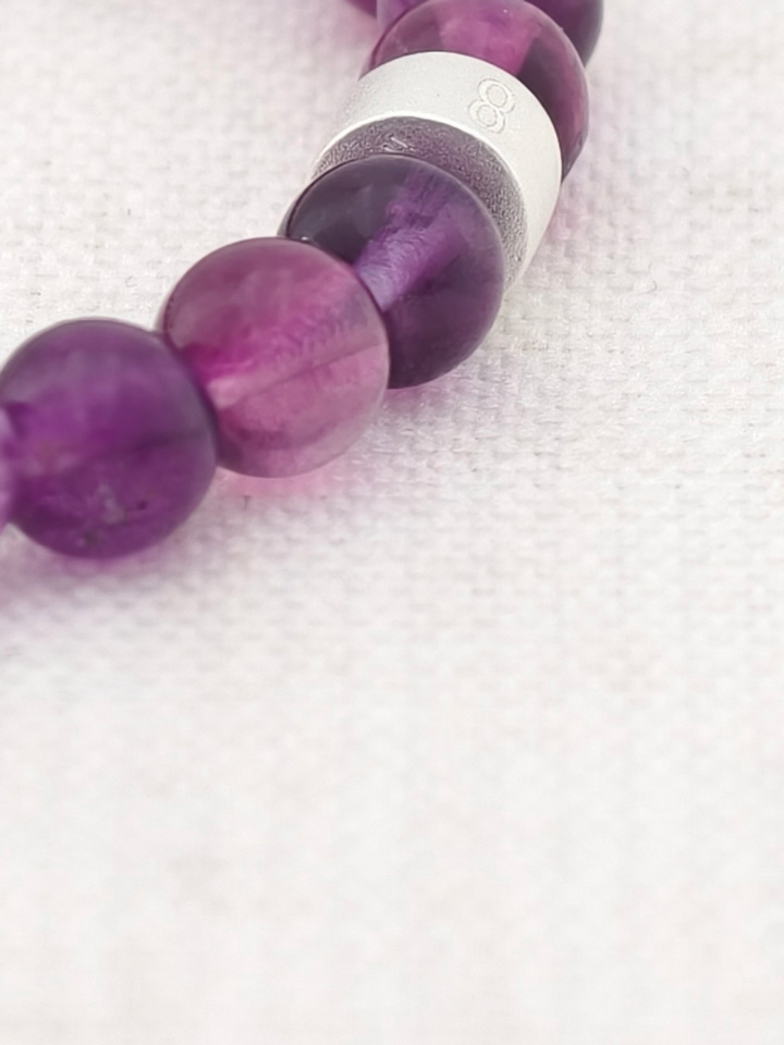 Purple Fluorite Energy Bracelet with 925 Silver Tubes