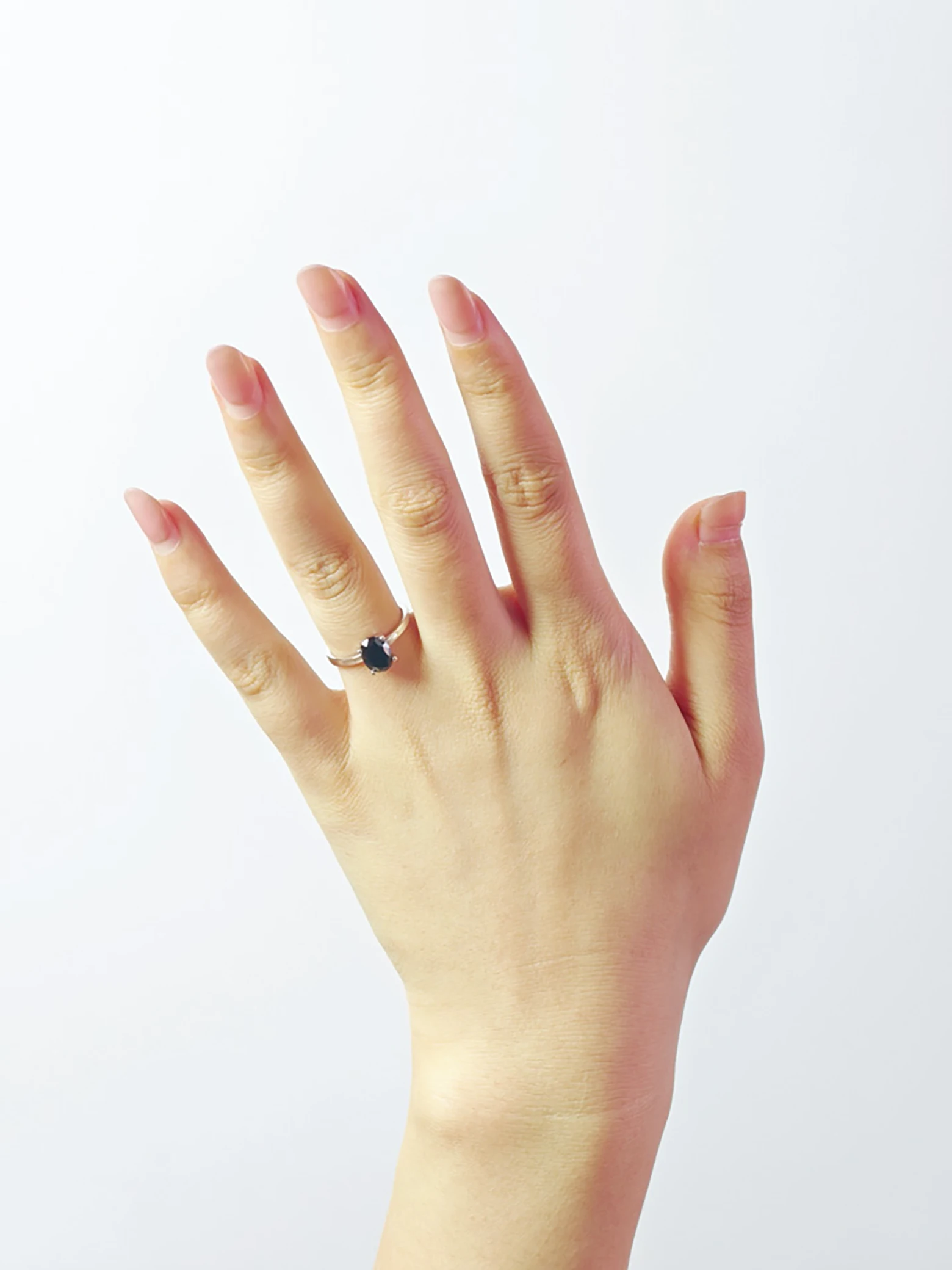 Natural Black Spinel 6x8mm Oval Solitaire 4-Prong Ring S925
