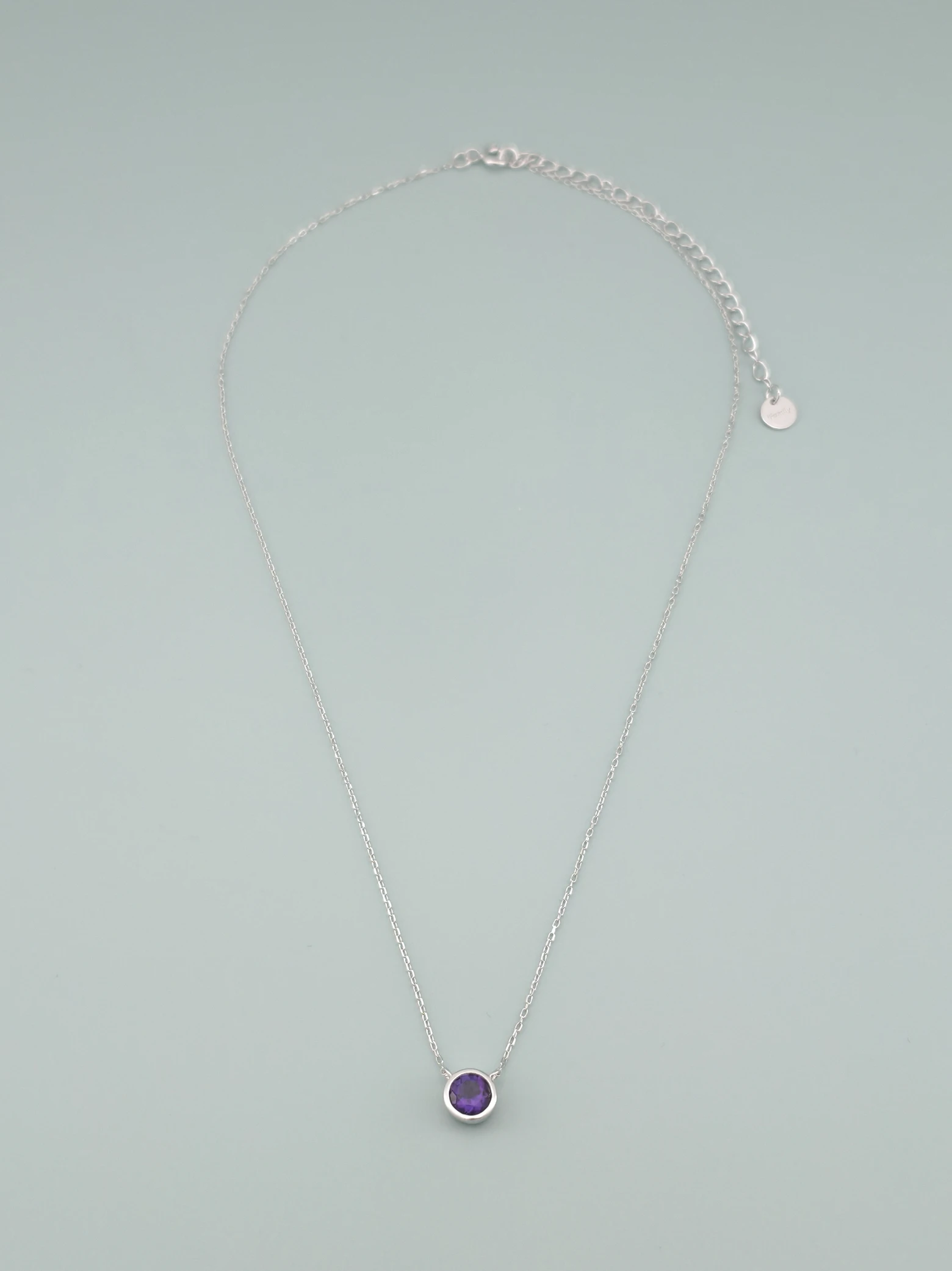 Collier Pendentif Solitaire Améthyste Naturelle Sertissage Clos Argent 925
