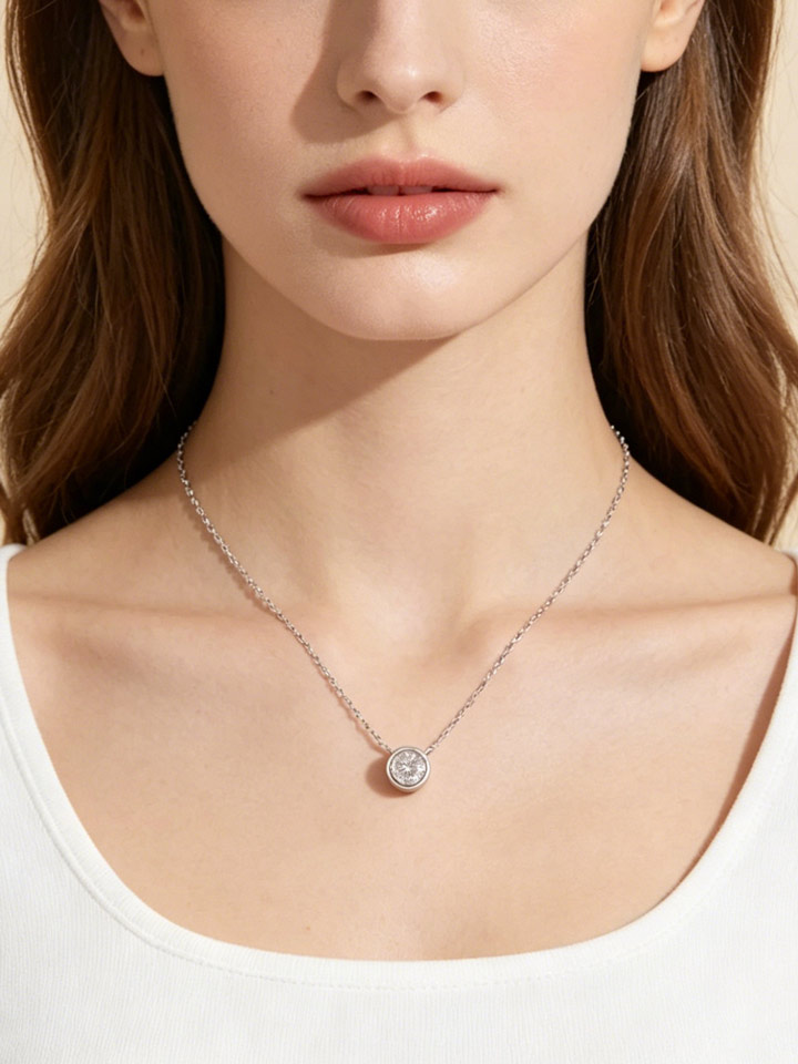 Collar Colgante Solitario Moissanita Engaste Bisel Plata 925
