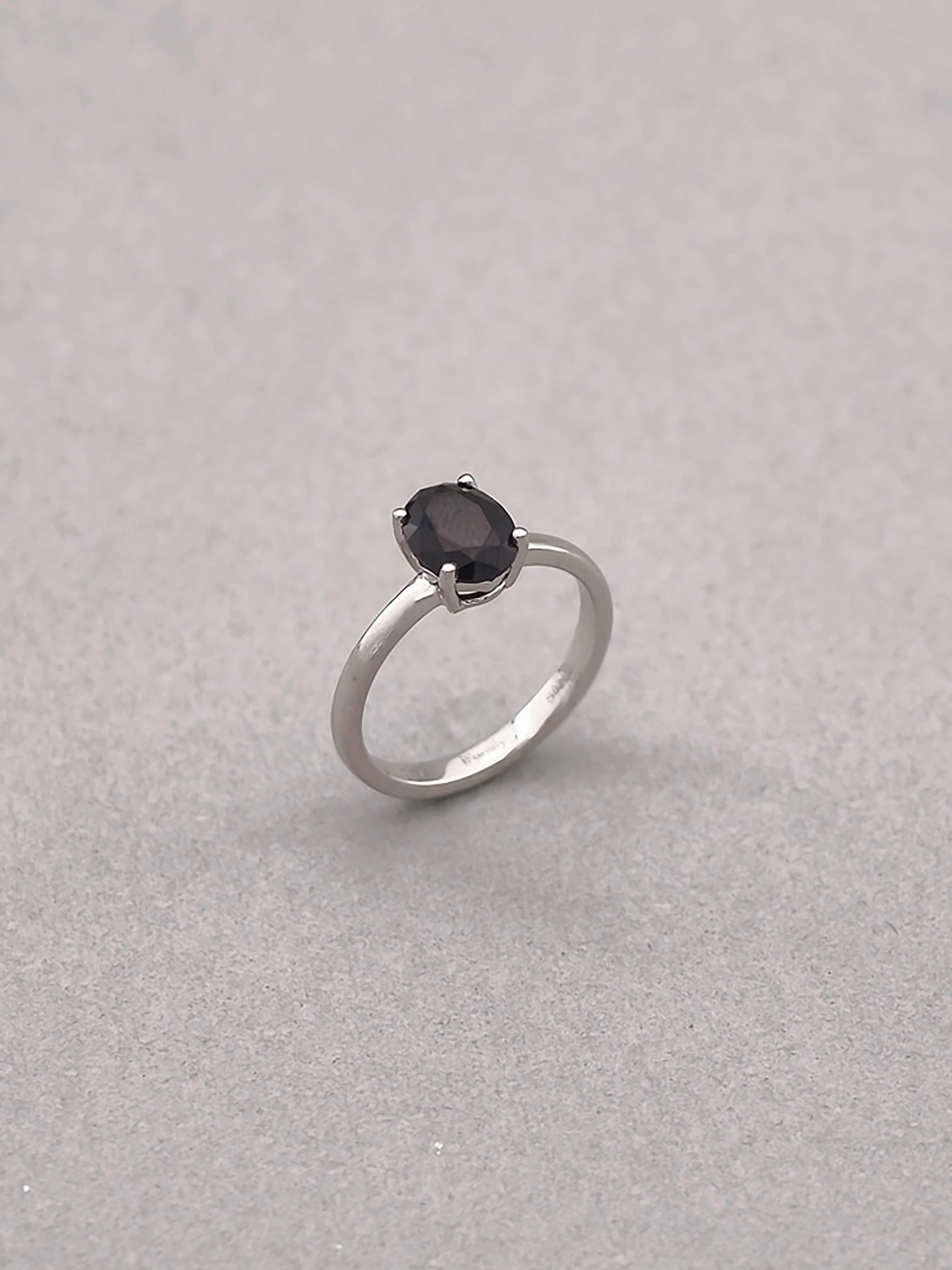 Natural Black Spinel 6x8mm Oval Solitaire 4-Prong Ring S925
