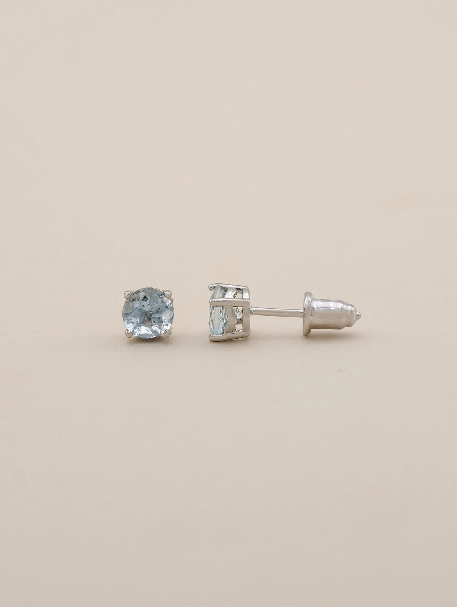 Natural Aquamarine 4-Prong Solitaire S925 Stud Earrings