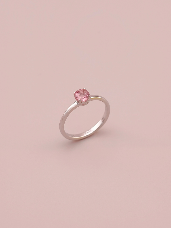 Natural Pink Tourmaline 5mm Round Solitaire 4-Prong Ring S925
