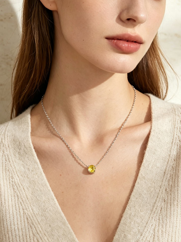 Natural Peridot 4-Prong Solitaire Pendant Necklace S925