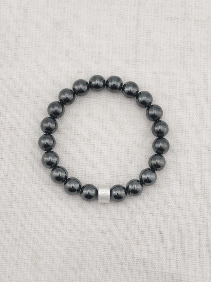 Bracelet Hématite avec Tubes en Argent 925