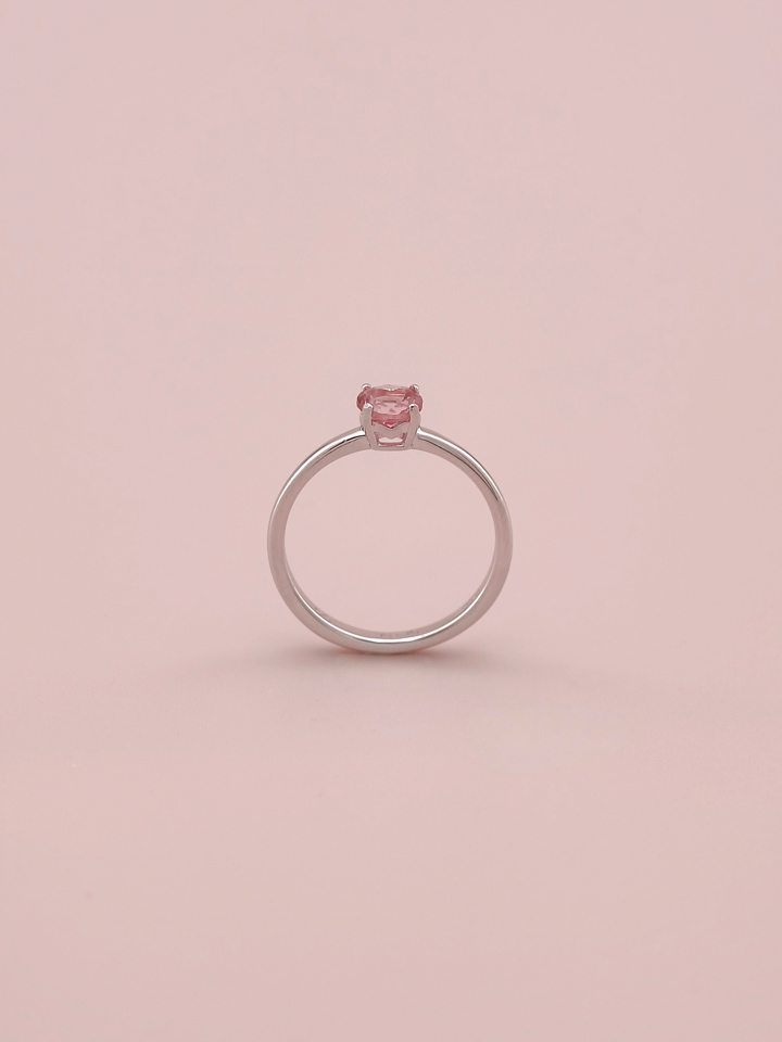 Natural Pink Tourmaline 5mm Round Solitaire 4-Prong Ring S925