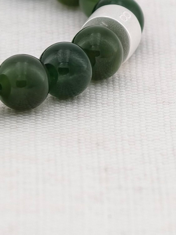Bracelet Jade Vert Route de la Soie avec Tubes en Argent 925