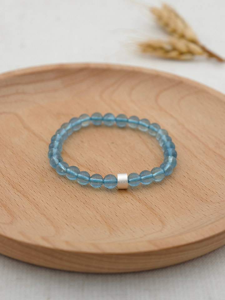 Pulsera de Aguamarina Azul Profundo con Tubos de Plata 925