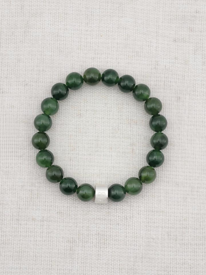 Bracelet Jade Vert Route de la Soie avec Tubes en Argent 925