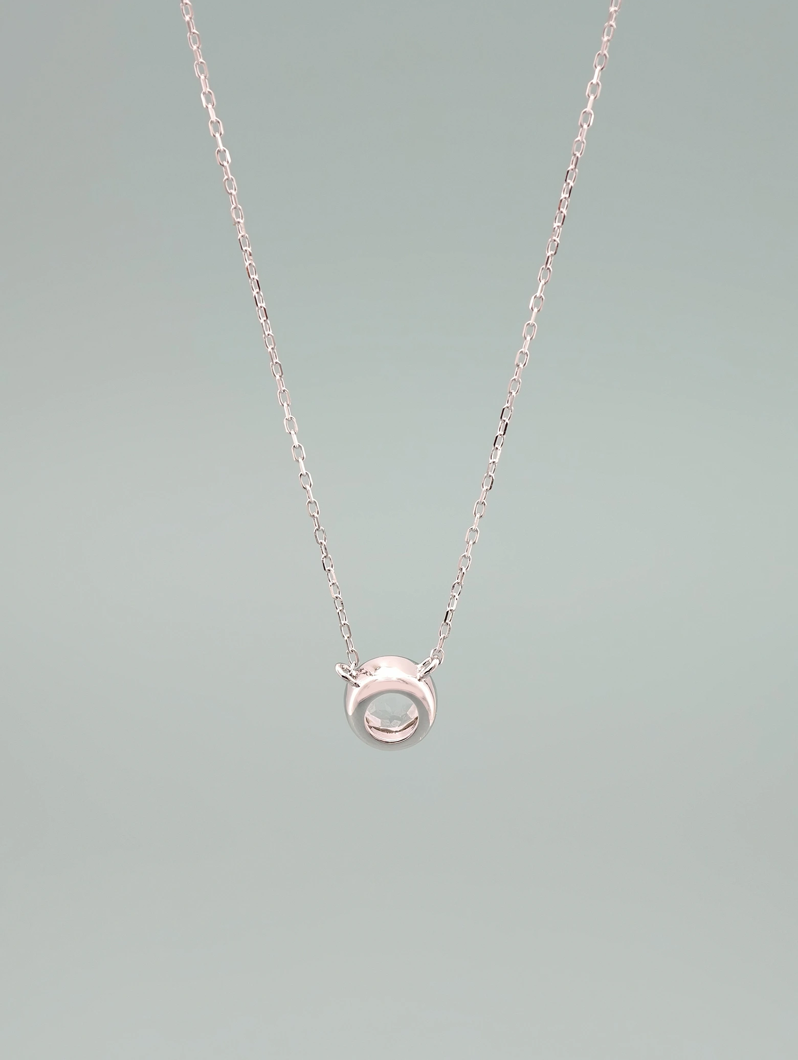 Collar Colgante Solitario Cuarzo Transparente Natural Engaste Bisel Plata 925