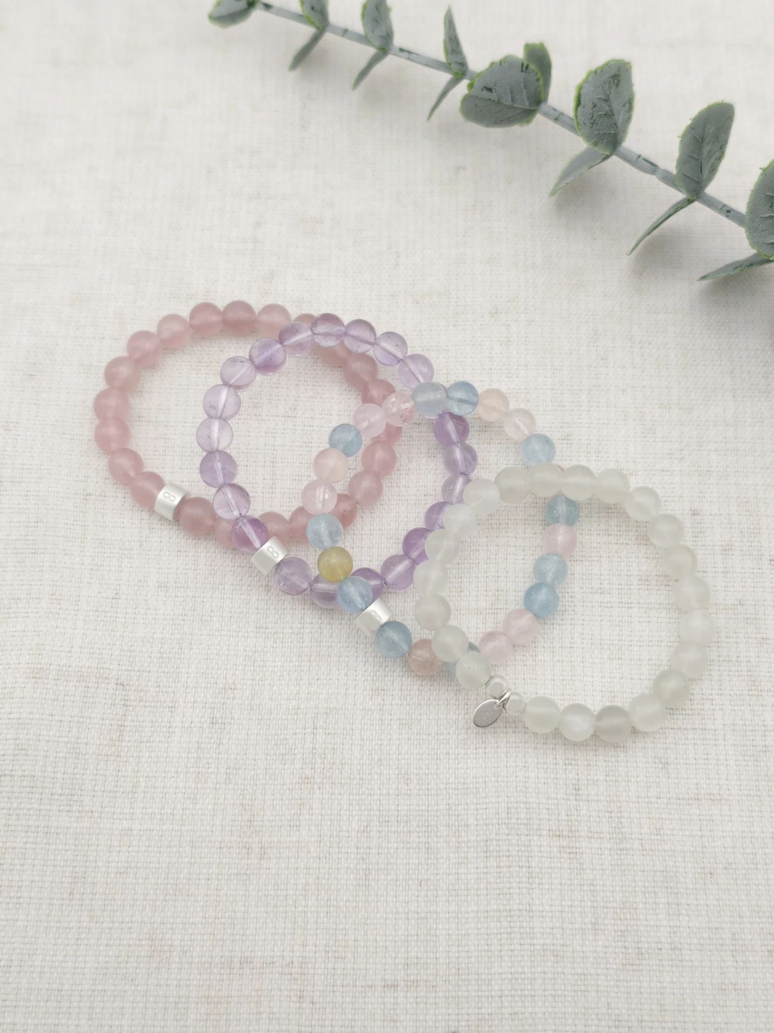 Love & Calm Gemstone & 925 Silver Bracelet Stack