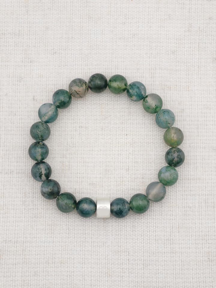 Pulsera de Ágata Musgo con Tubos de Plata 925