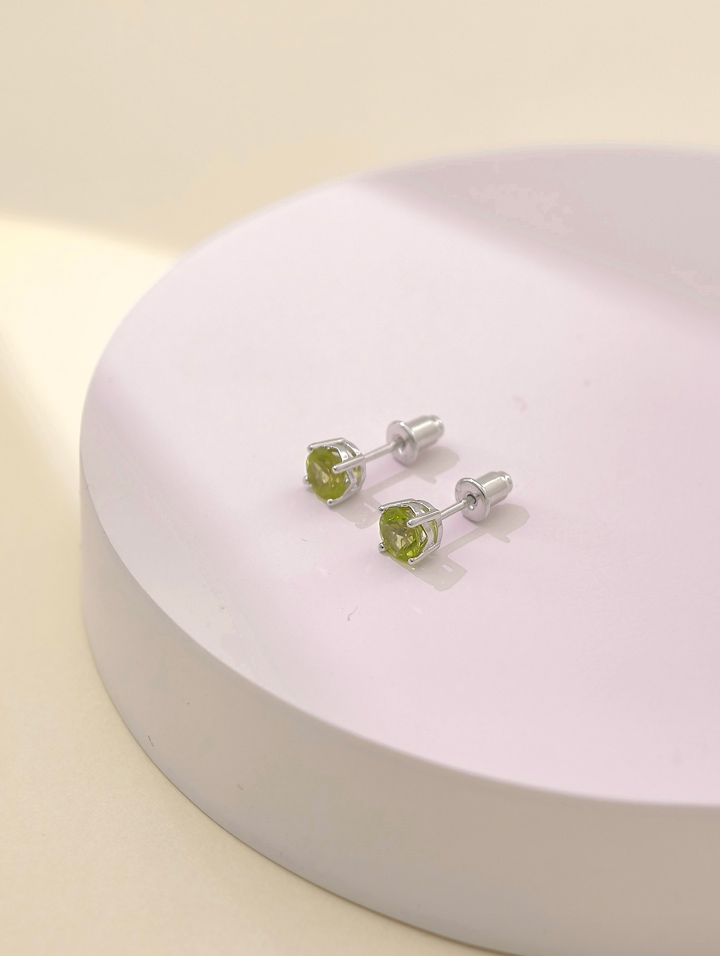 Pendientes Solitario Peridoto Natural 4 Garras Plata 925