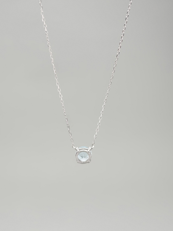 Natural Aquamarine 4-Prong Solitaire Pendant Necklace S925