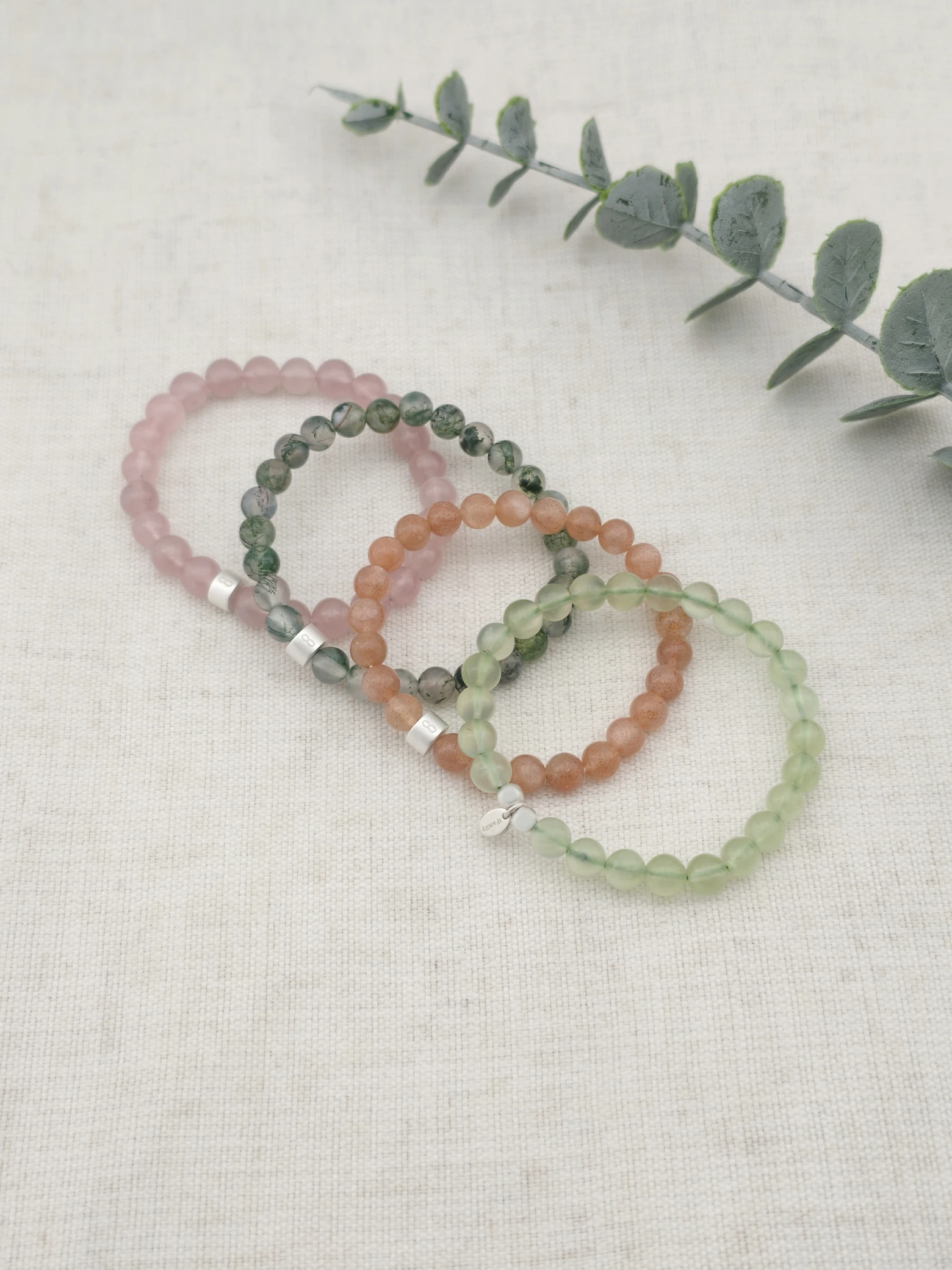 Taurus Zodiac Gemstone & 925 Silver Bracelet Stack