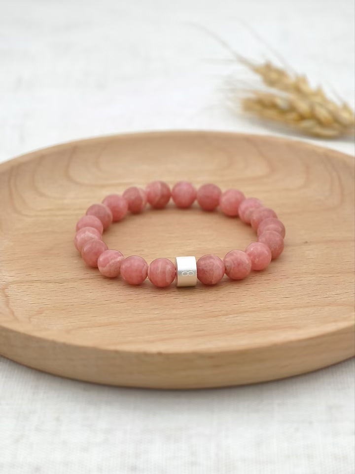 Gebänderter Rhodochrosit-Armband mit 925er Silber Röhrchen