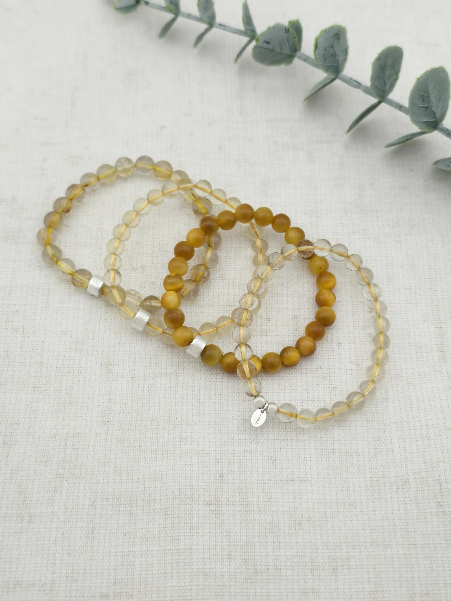 Golden Power Gemstone & 925 Silver Bracelet Stack