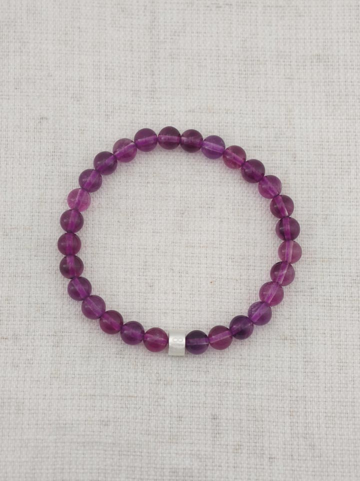 Purple Fluorite Energy Bracelet with 925 Silver Tubes