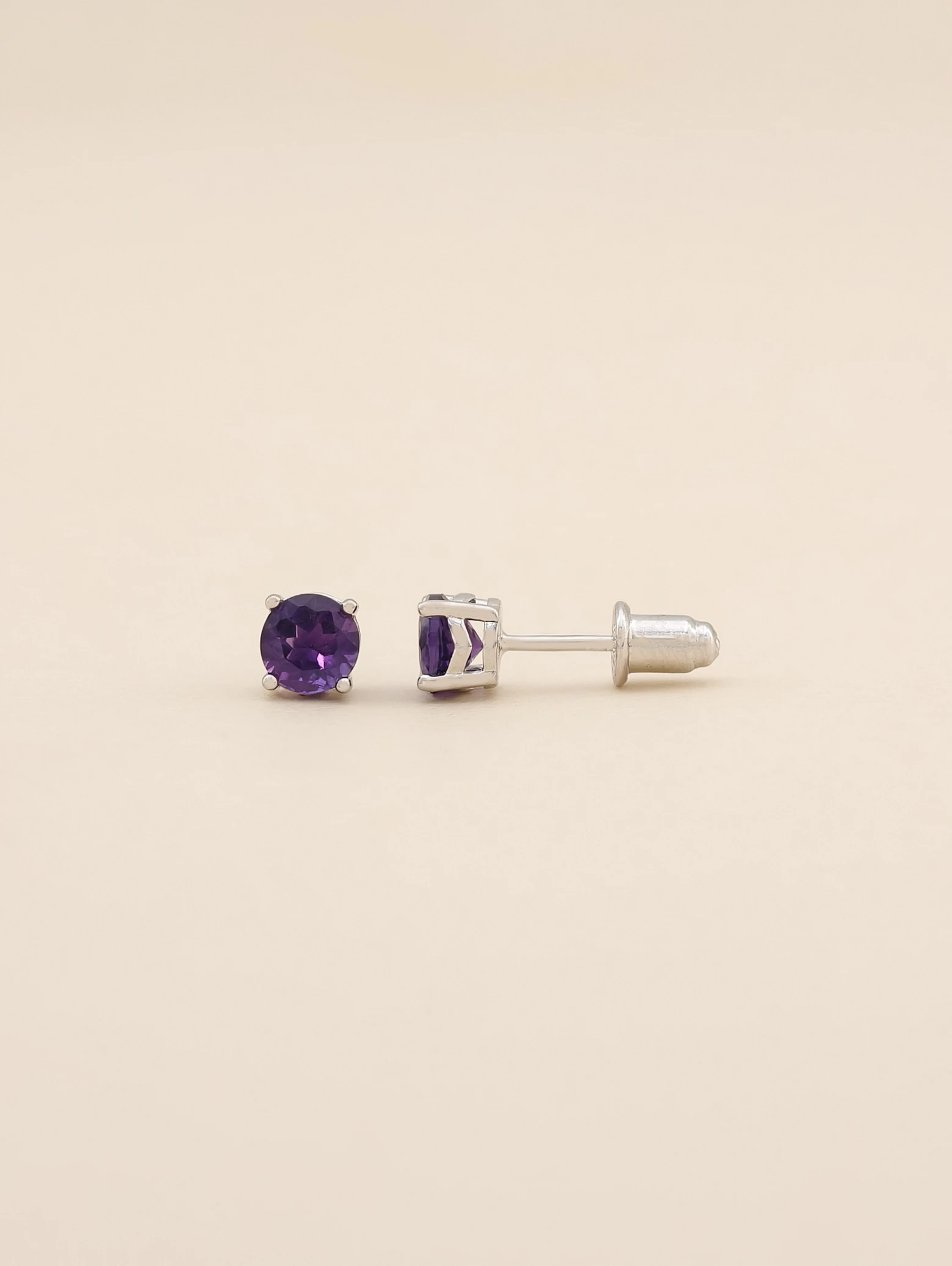 Natural Amethyst 4-Prong Solitaire S925 Stud Earrings