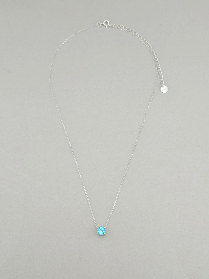 Collier Pendentif Solitaire Topaze Bleue Naturelle 4 Griffes Argent 925