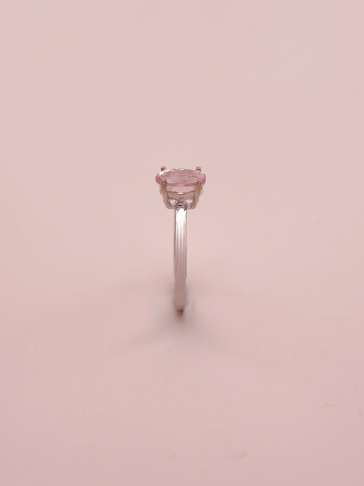 Anillo Solitario Turmalina Rosa Natural Ovalada 6 x 8 mm 4 Garras Plata 925
